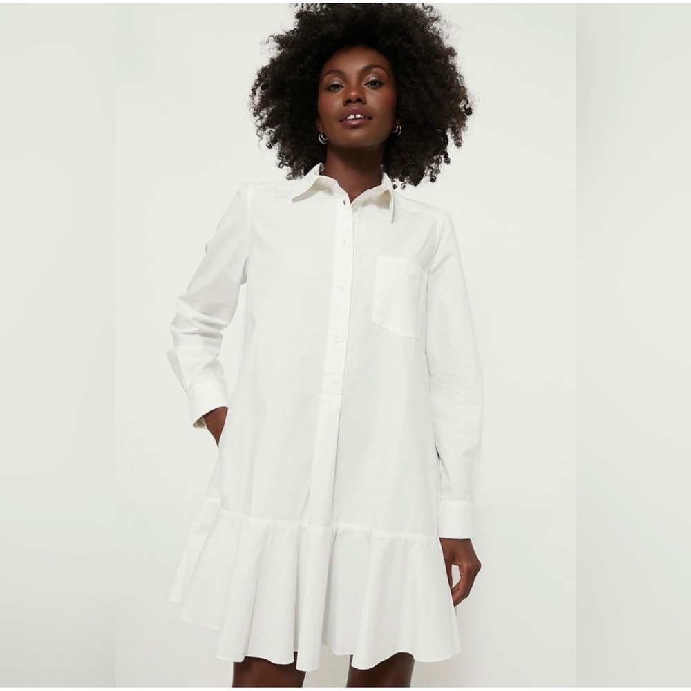 Tuckernuck White Cotton Poplin‎ Callahan Shirt Dress With Mini Ruffle Hem Size L